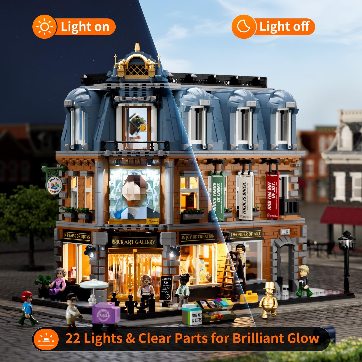 Lumibricks Brick Art Gallery Lighting Building Bricks Set - Town Life City Modular Collection Kit with Minifigures 3400 Pcs for Adults & Teen & Visual Art Lovers