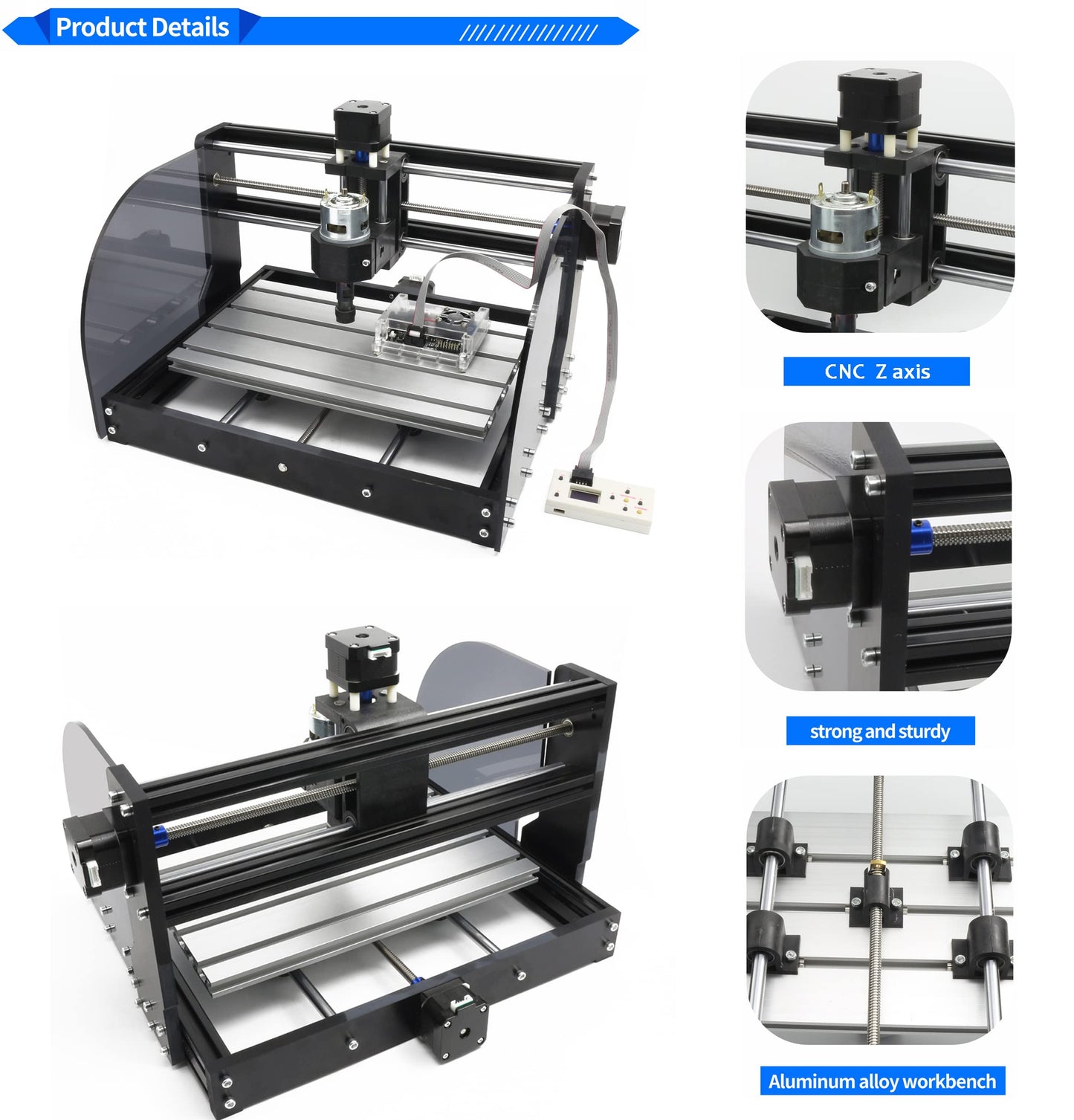 RATTMMOTOR CNC-3018-PRO MAX CNC Router Machine Kit DIY Mini CNC Wood Router Machine 3 Axis GRBL Control Engraver Milling Cutting Machine Working Area 300x180x45mm for Plastic/Wood/Acrylic/PVC/PCB