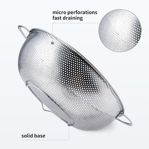 Gulex Stainless Steel Colander - 3-Quart Metal Strainer with Base | Dishwasher Safe Kitchen Essential