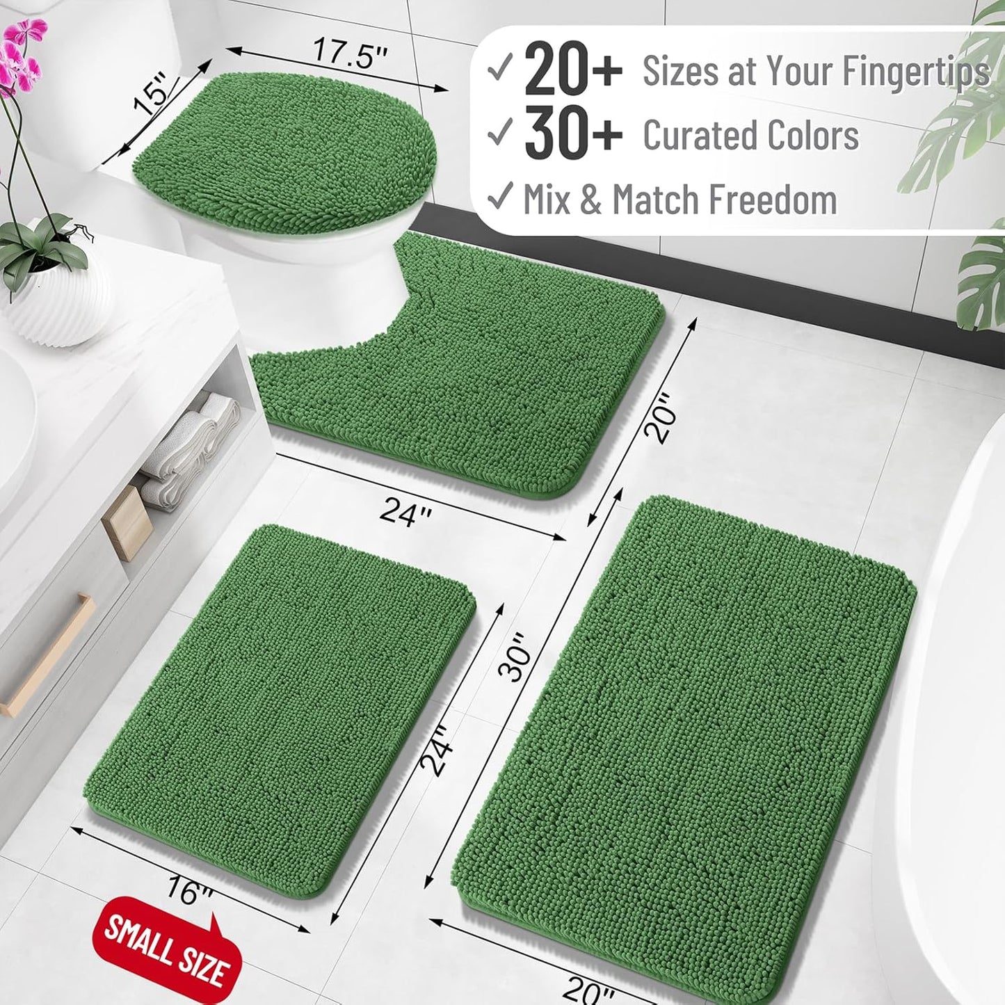 OLANLY Large Bath Rugs - Extra Soft Chenille, Quick Dry & Machine Washable | 47x32, Olive Green