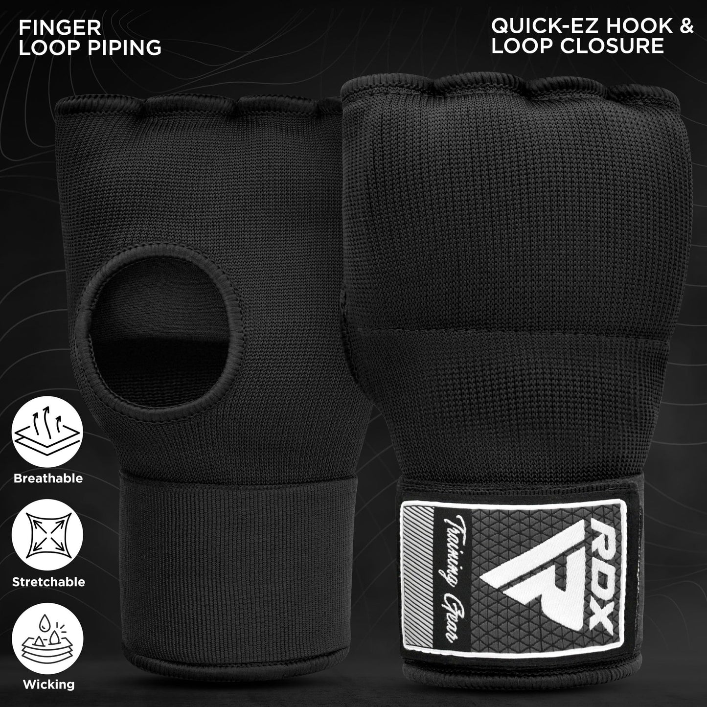 RDX Training Boxing Inner Gloves Hand Wraps MMA Fist Protector Bandages Mitts, Medium, Black