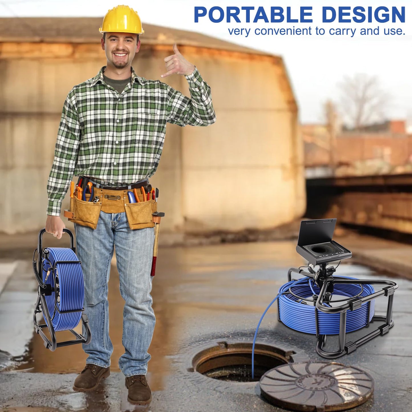 Sewer Camera w/DVR Function, 4.3" HD 1080P Screen Pipeline Inspection Camera, IP68 Waterproof Pipe Plumbing Snake Cam with 32GB Card, for Sewer Line, Home, Duct Drain Pipe Plumbing (30M/100FT)