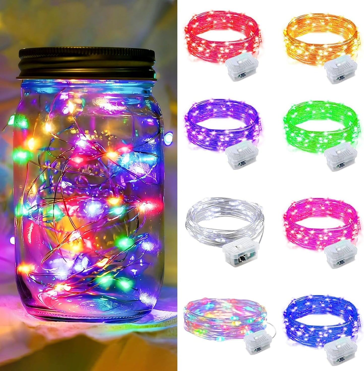 Skiennix 20 LED Fairy Lights - 7Ft Twinkle String Lights | Battery Operated & Waterproof for Parties, Weddings, Christmas, & Valentine's Day - 8 Colors