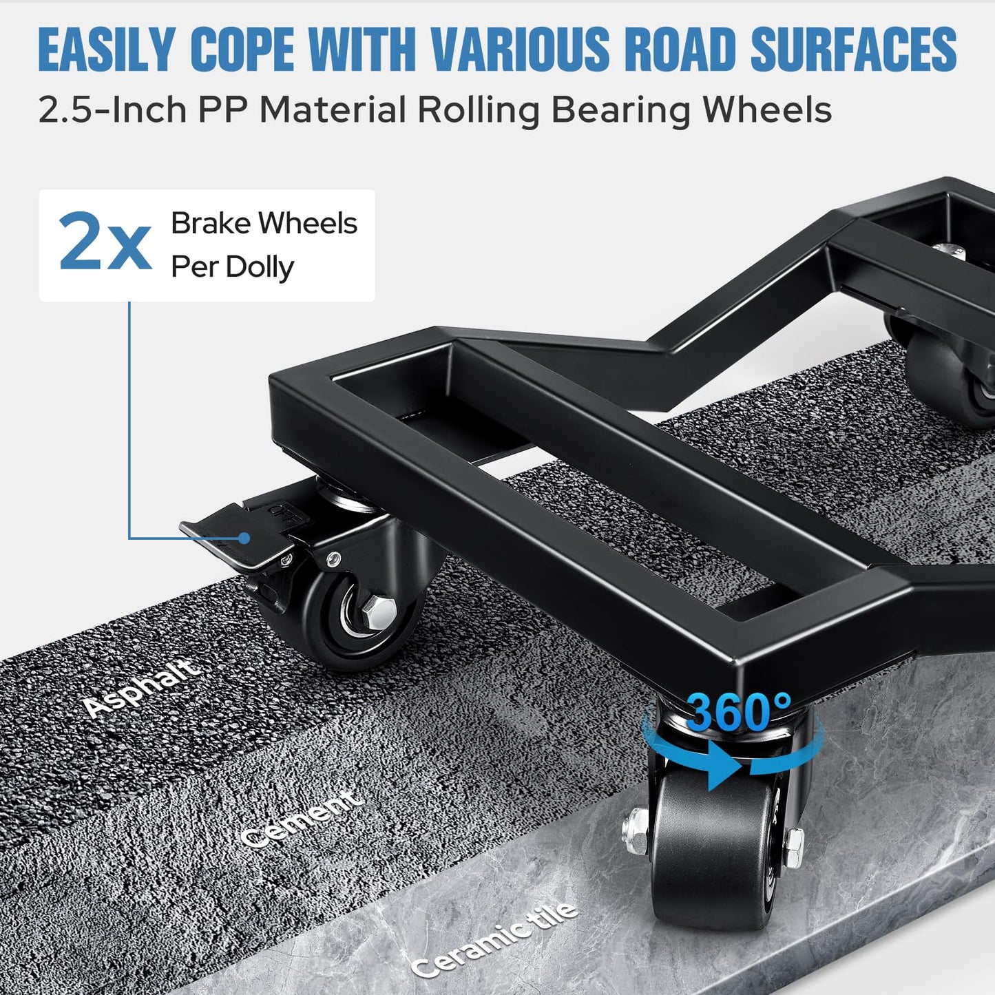 KEDSUM Car Dolly Set of 4, 6000 LBS Wheel Dolly, Heavy Duty Vehicle Dollies, Double V-Shaped Design & Nylon Casters with Brakes Used for Moving Cars, Trailers, SUV, Motorcycles and Boats