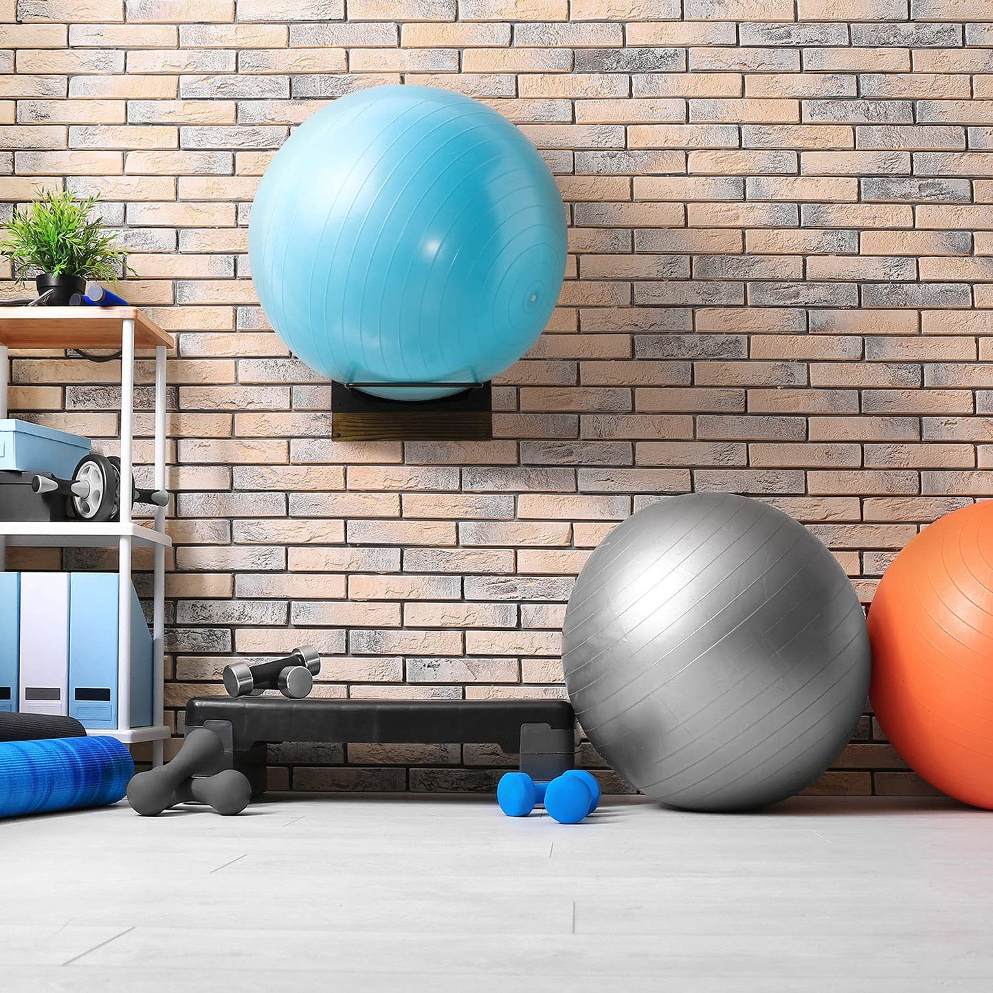 MyGift Wall Mounted Single Large Stability Ball Holder, Burnt Solid Wood and Black Metal Storage Rack for Gym Sport or Yoga Studio Exercise Balls - 16 x 9 Inch Ball Display Ring