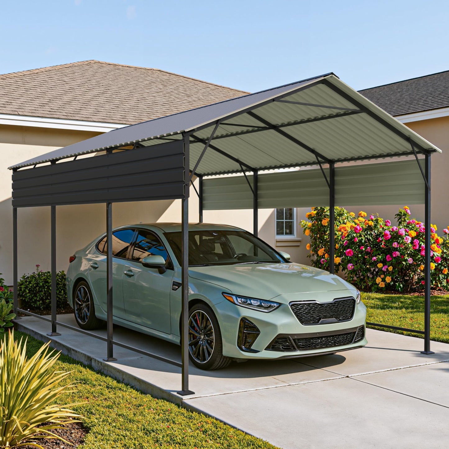 Patiowell 10x15 FT Metal Carport, Heavy Duty Carport with Reinforced Frame and Galvanized Steel Roof, Outdoor Car Port Shelter for Car, Truck, Boat and Tractor, Black
