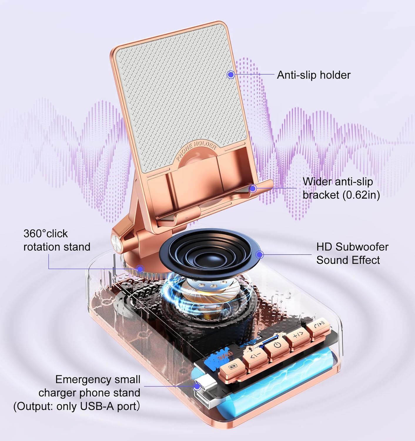 Joymate 360 Gifts for Women Girls, Bluetooth Speaker Phone Stand with Charging Function Rotable Adjustable Cell Phone