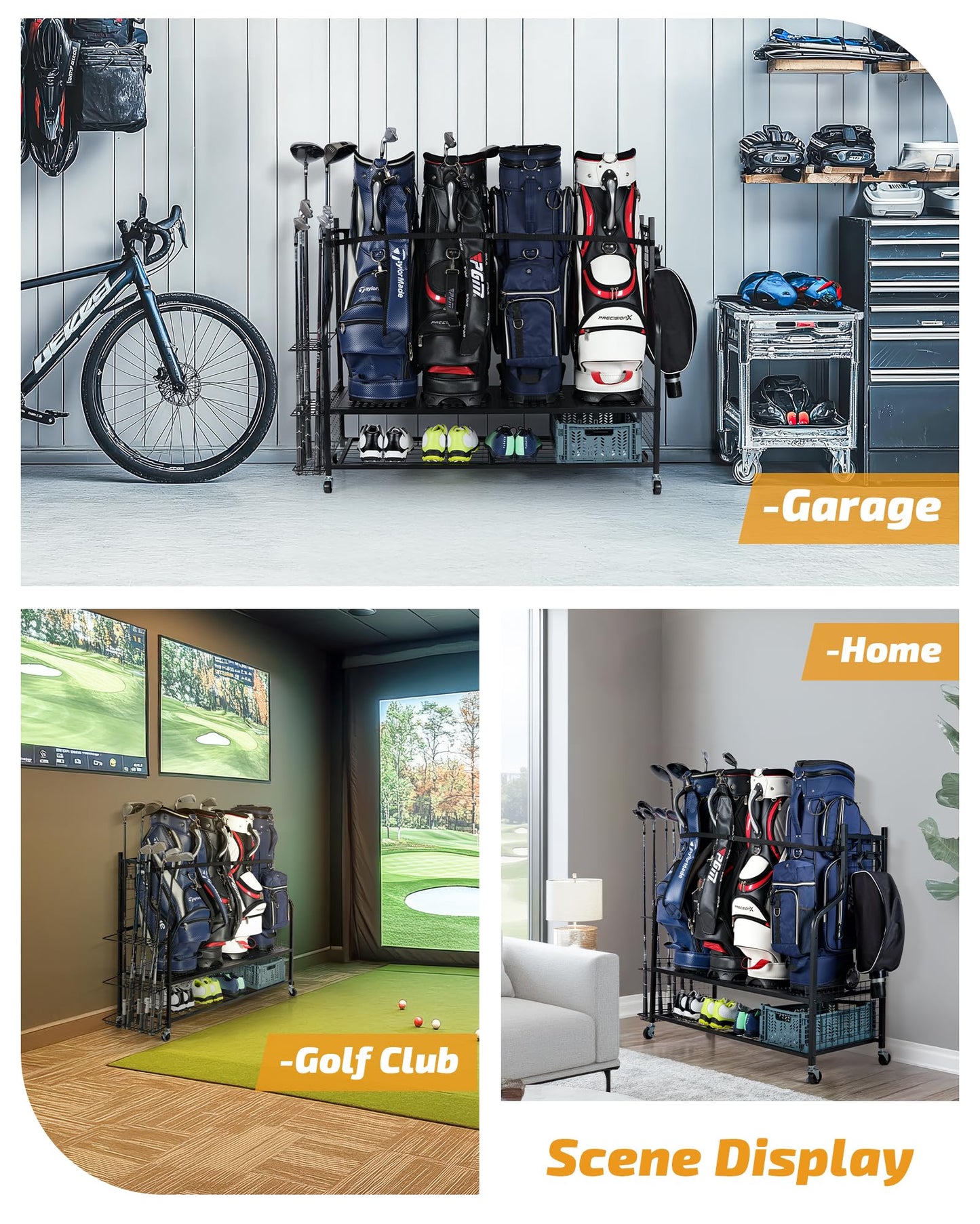 PLKOW 4 Golf Bag Organizer Garage Storage, Extra Large Golf Bag Storage Rack for Golf Bag, Golf Clubs and Golf Accessories, Golf Storage for Garage, Golf Clubs, Basement