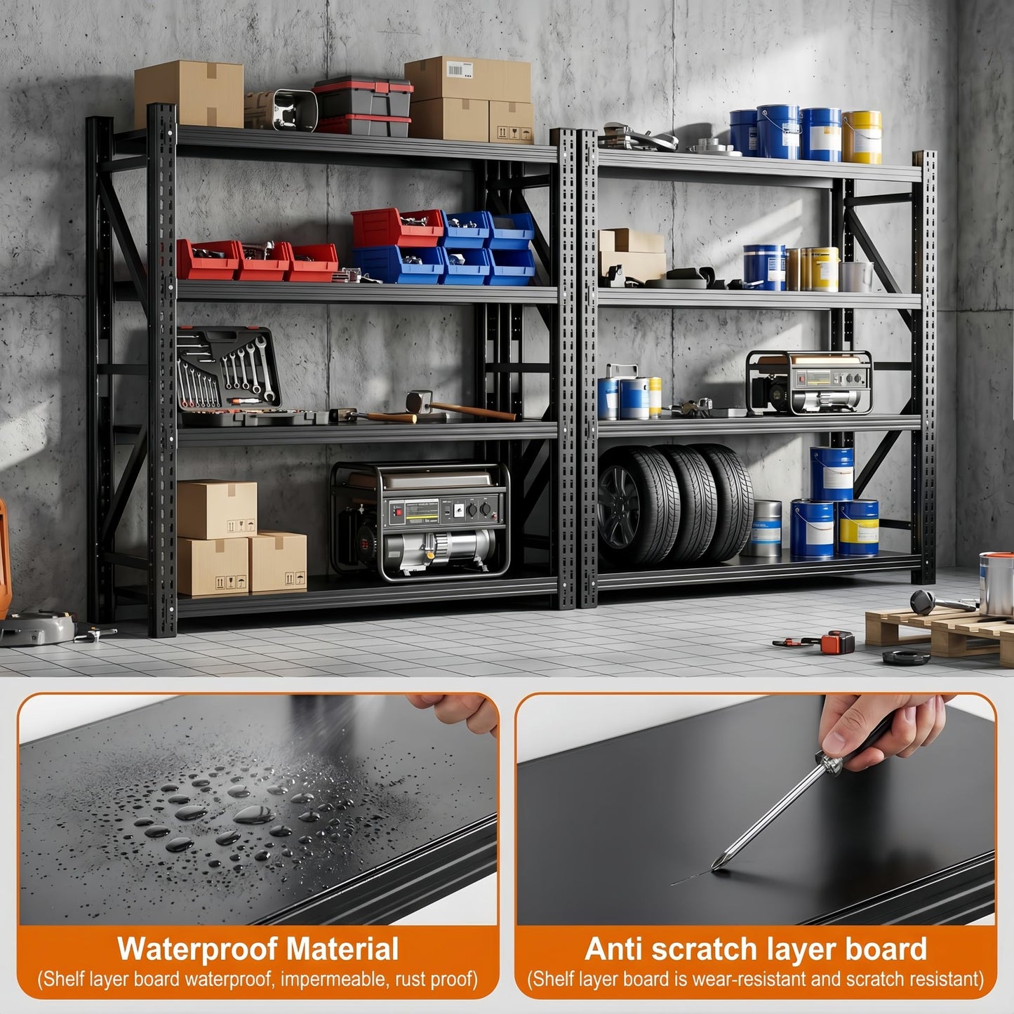 Nexvrtau Heavy Duty Garage Shelving, 46" W x 20" D x 71" H, 3500 LBS Capacity, 4-Tier Adjustable Metal Storage Shelves, Reinforced Steel Storage Rack for Garage, Basement, Utility Room