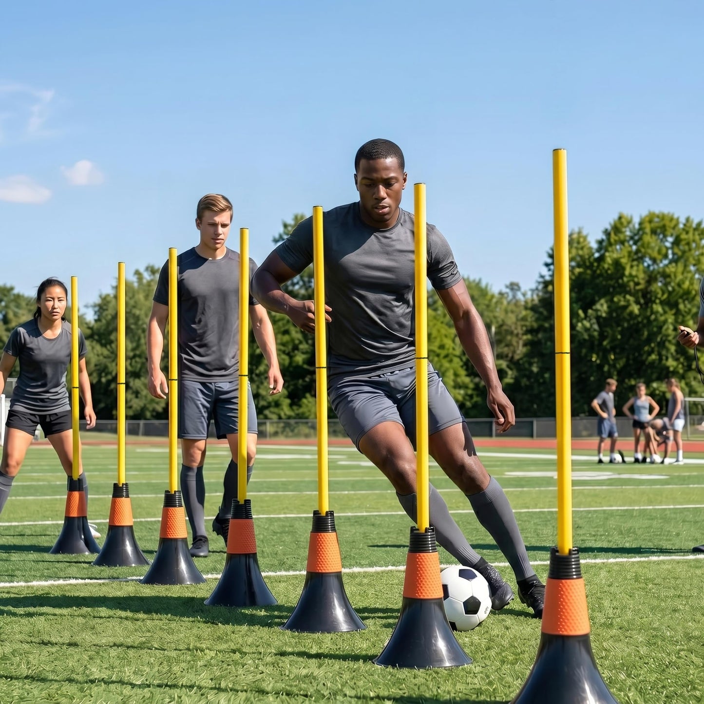 BLANRICO 9 Inch Agility Training Cones with Poles, 10PCS Set Soccer Basketball Practice Cones for Speed Footwork and Coordination Drills