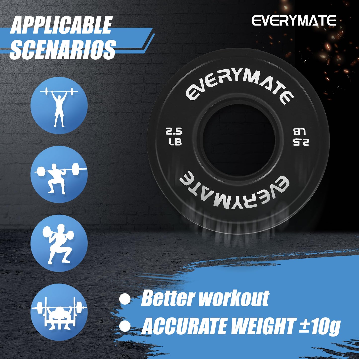 EVERYMATE Black Change Weight Plates: 2.5LB 5LB Set Fractional Plate Olympic Bumper Plates Set for Strength Training, 2 inch weight plates