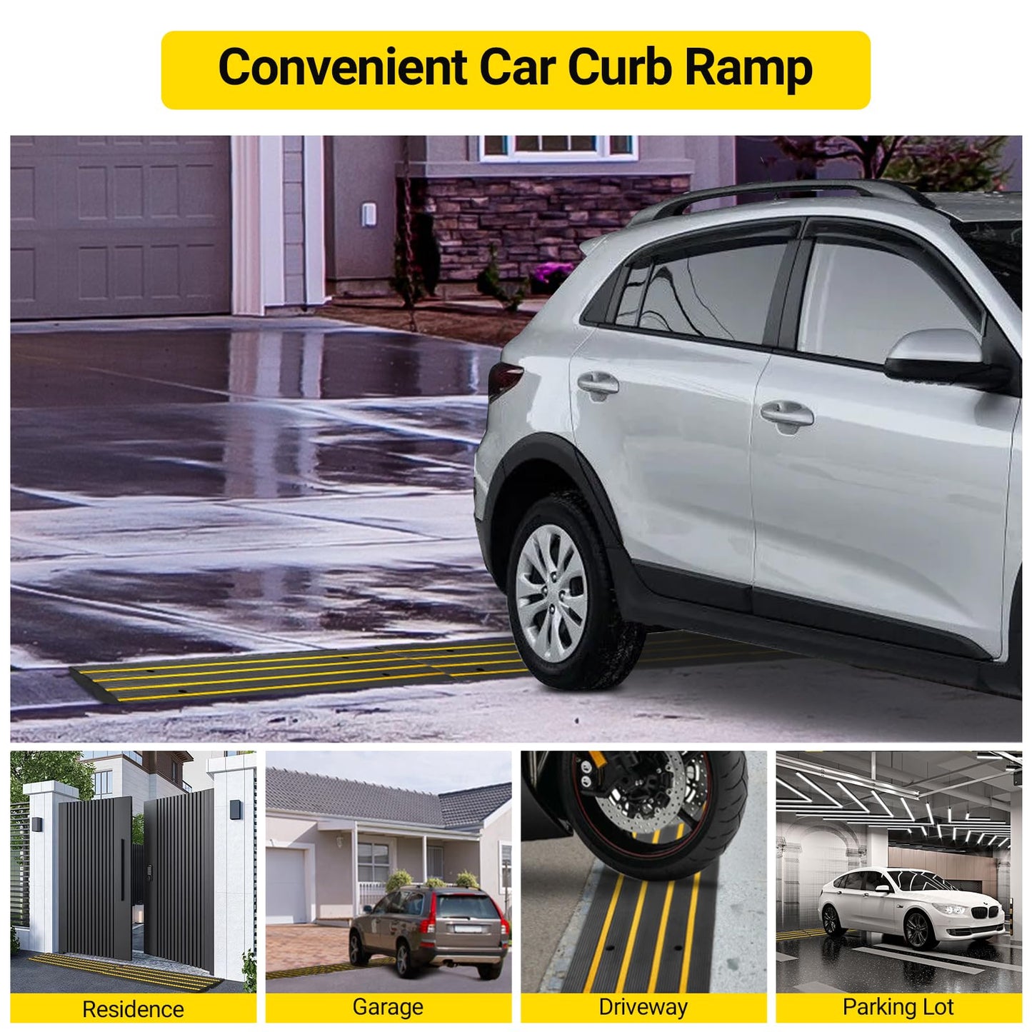 48" Driveway Ramp, 3 Pack Heavy Duty Rubber Curb Ramps for Cars, SUVs, Trucks | Low Profile Design with Water Drainage Channel | Garage & Sidewalk Transition Solution