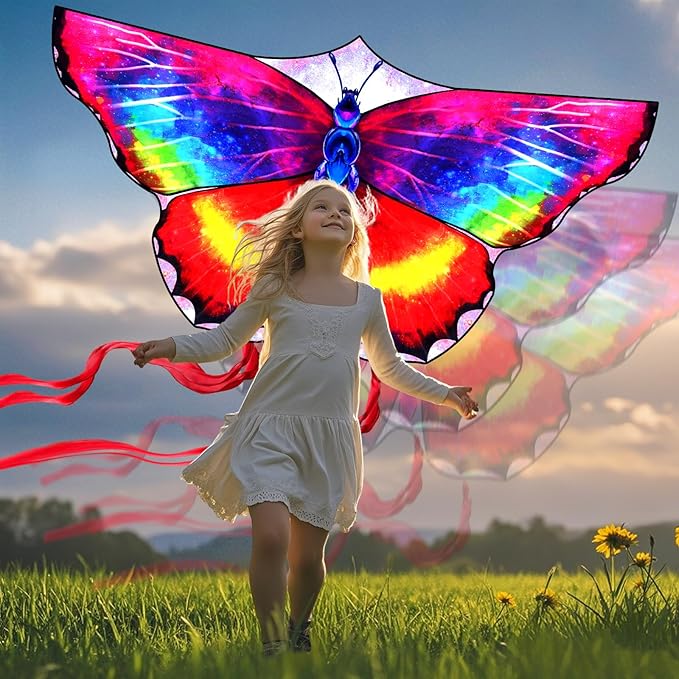 Large Butterfly Kite for Kids & Adults, 55" x 28" Easy to Fly Single Line Kite for Kids Ages 4-8, 8-12, Comes with 300 FT Kite String Handle
