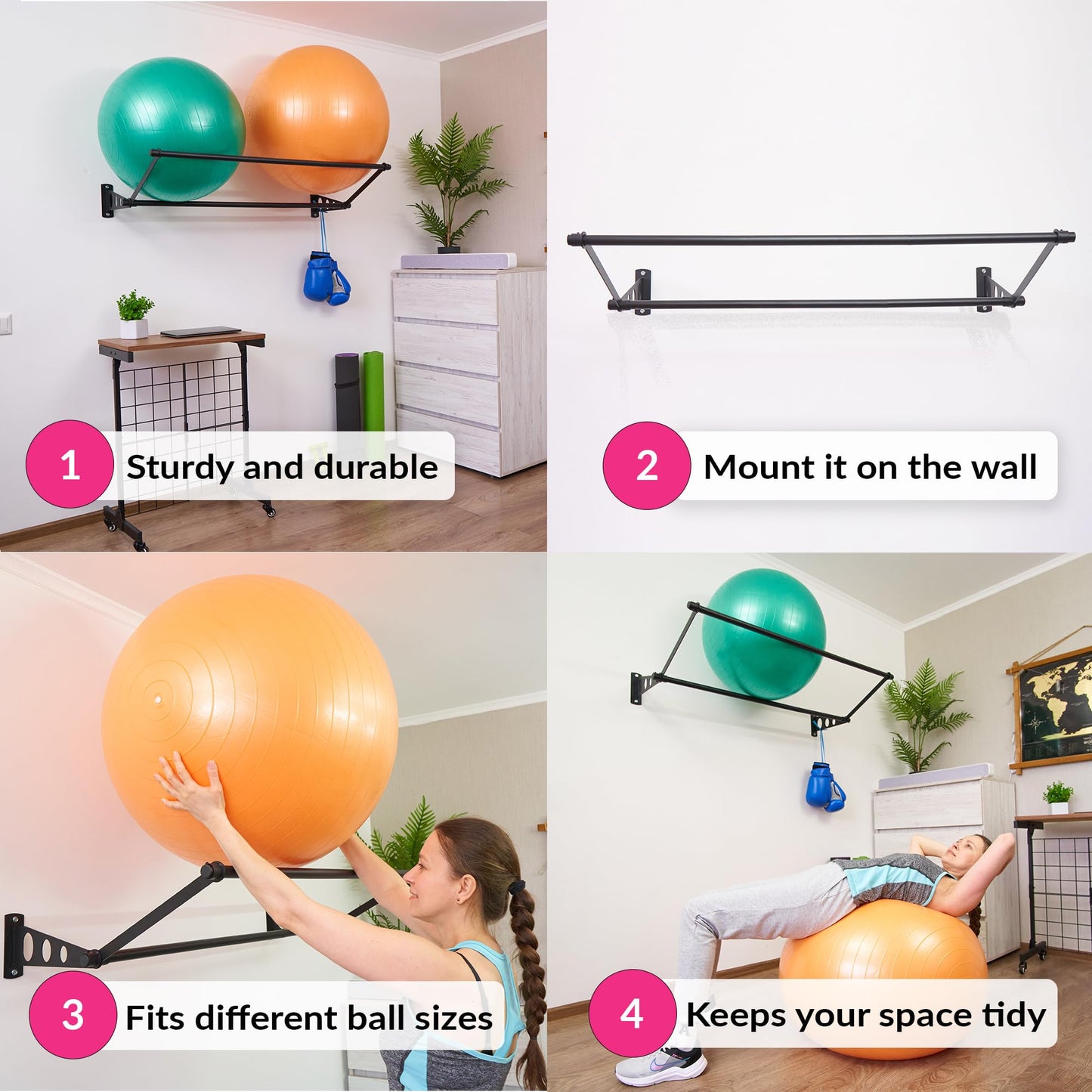 ODOXIA Exercise Ball Holder | Organize Your Space | Wall Mounted Rack | Yoga Ball Holder | Exercise Wall Mount | Fitness Therapy & Stability Rack | for Gyms, Studios, Home Gyms
