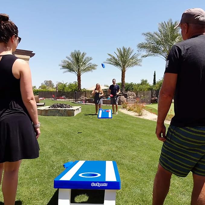 GoSports 4 x 2 ft All Weather Cornhole Boards - American Flag, Red, or Blue - Game Set Includes 8 Bean Bags & Rules