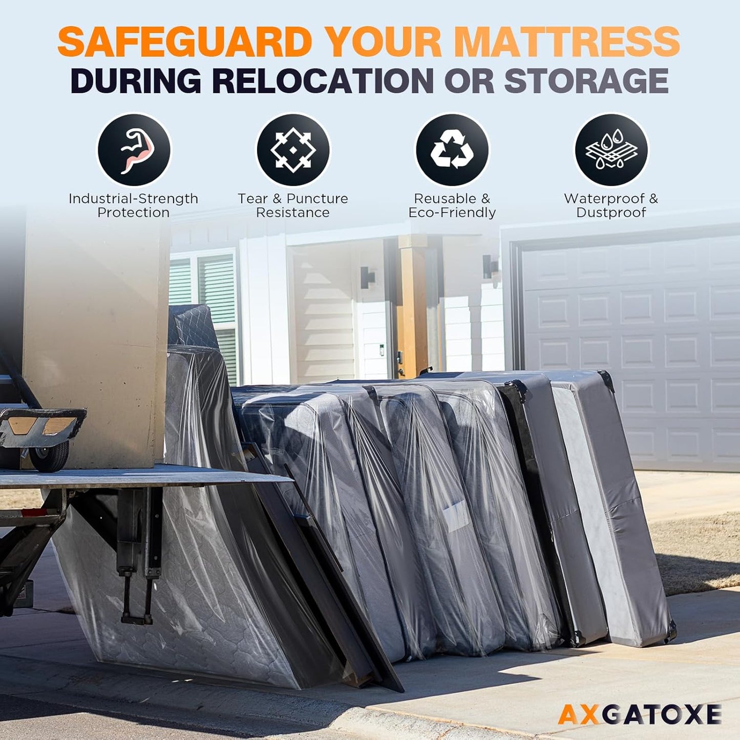 Plastic Mattress Bag - Waterproof Mattress Protector for Moving Supplies | Queen Size (1.5MIL)