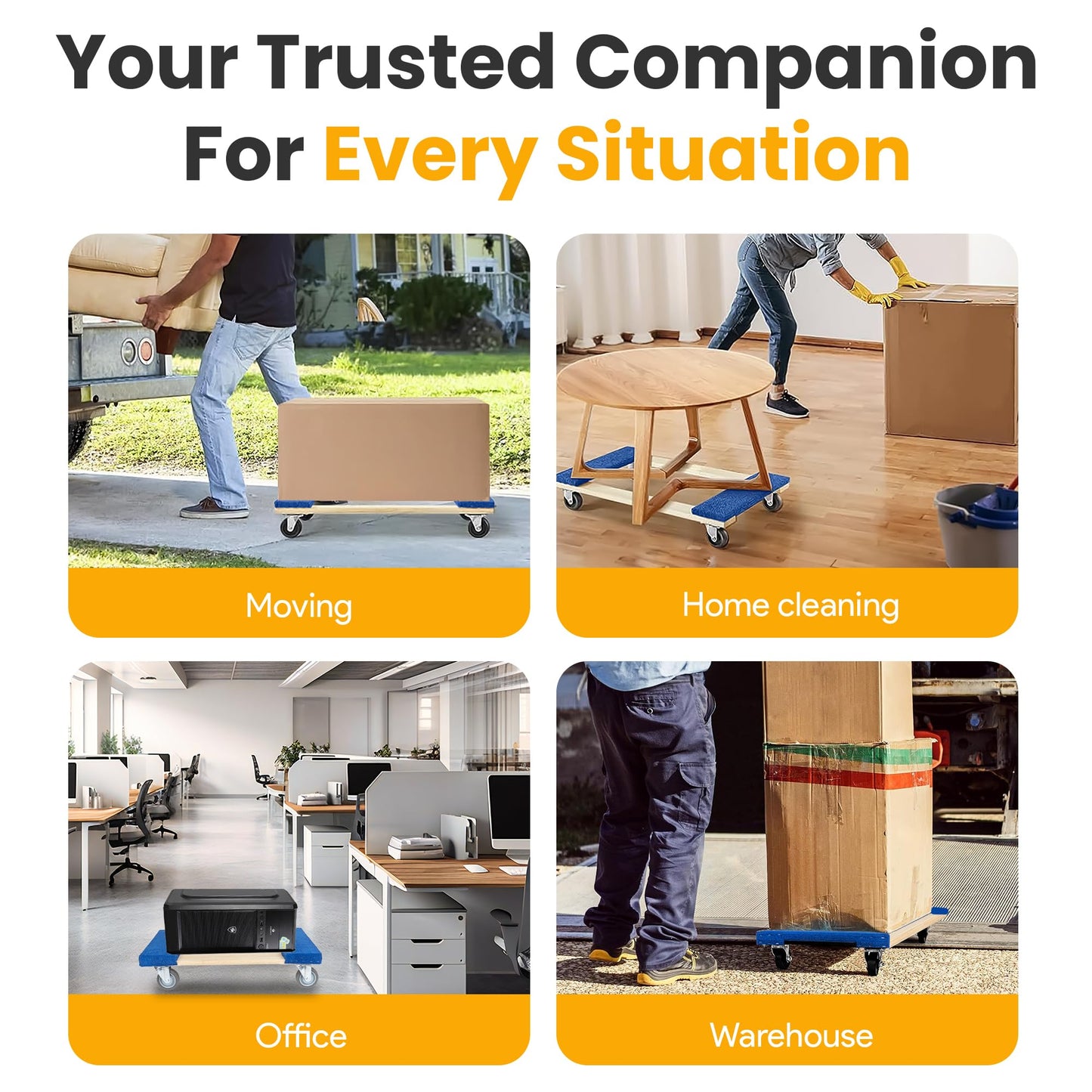 HaulPro Heavy Duty Furniture Dolly Fully Assembled with Four Wheels- 30" x 18"- 900 Pound Capacity for Easy Moving and Transport