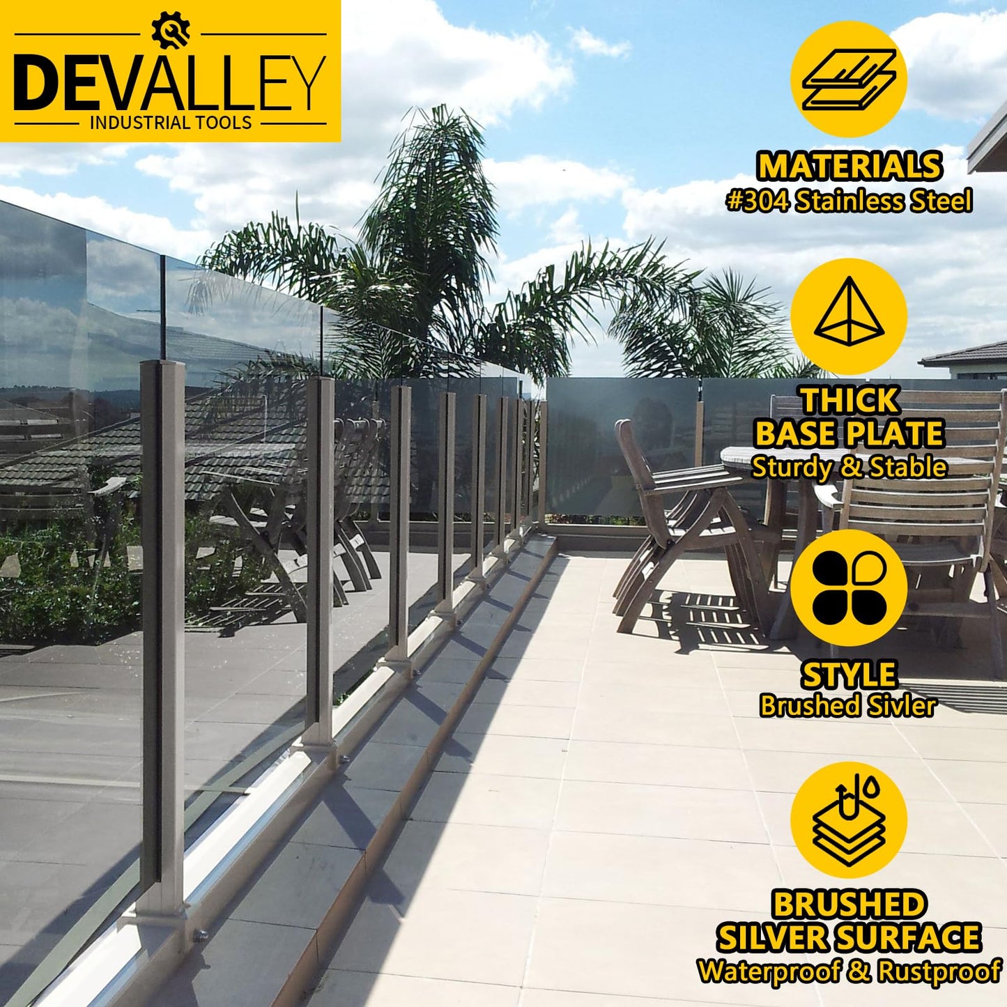 DEVALLEY 3ft(41.34") Glass Balustrade End Post with Mounting Strip,Silver Garden Privacy Fence Posts with Spigot Slot & Sturdy Base for Glass,Wood,PVC,DIY Serial Post for Steps,Balcony,Deck,Yard