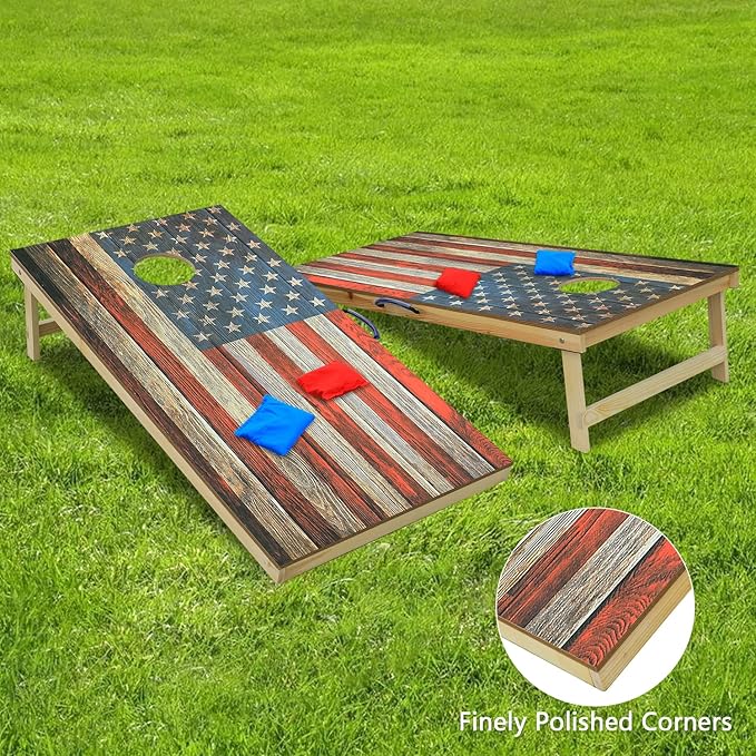 UKASE Solid Wood Regulation Size Cornhole Set Portable Bean Bags Toss Game with Durable Wood Grain Printed Surface and Underneath for Indoor and Outdoor