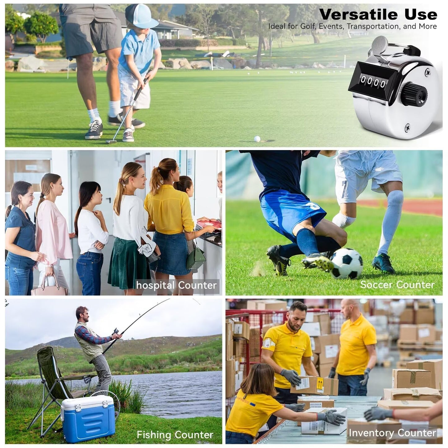 Anyongora Clicker Counter, Metal Hand Tally Counter Clicker with 4 Digit Display, Pitch Counter for Golf Stroke, Baseball, Coaching, Knitting, Lap, Row Sport, Silver