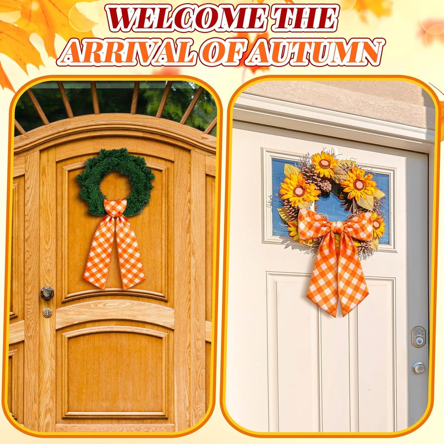 VitalCozy Fall Check Wreath Sash - Satin Embroidery Monogram Ribbon for Indoor/Outdoor Decor