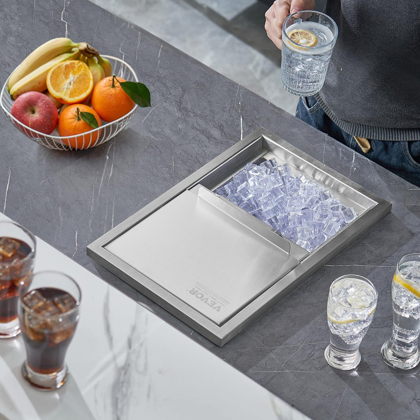 Happybuy Drop in Ice Chest 18L x 12W x 14.5H Inch Stainless Steel Ice Cooler with Sliding Cover Drop in Ice Bin Included Drain-Pipe and Drain Plug for Cold Wine Beer