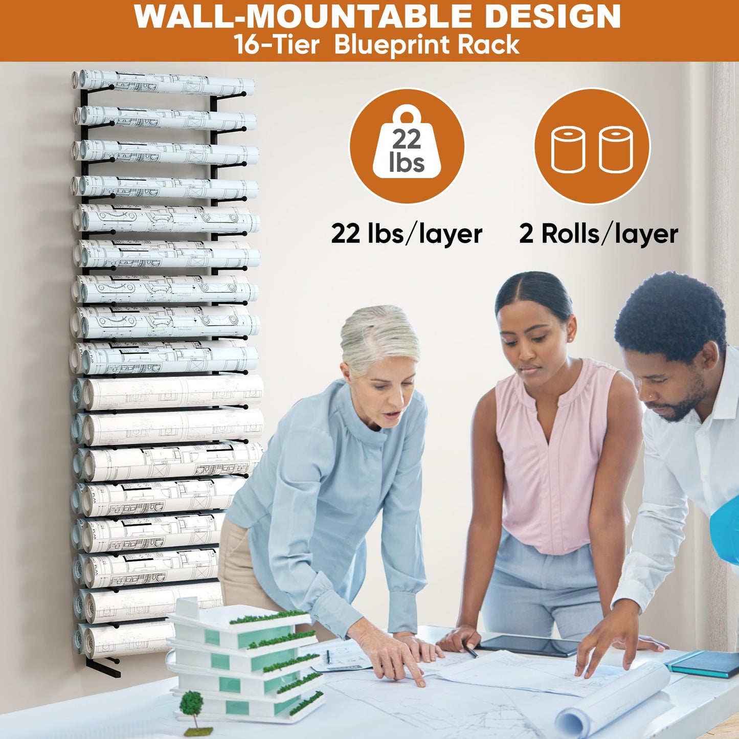 Large Blueprint Storage Rack, Wall Mount Vinyl Roll Storage Rack, Heavy Duty Roll File Holder, Blueprint, Poster, Plans, Gift Wrap, and Map Holder, Art Roll Paper Rack, Wrapping Paper Organizer