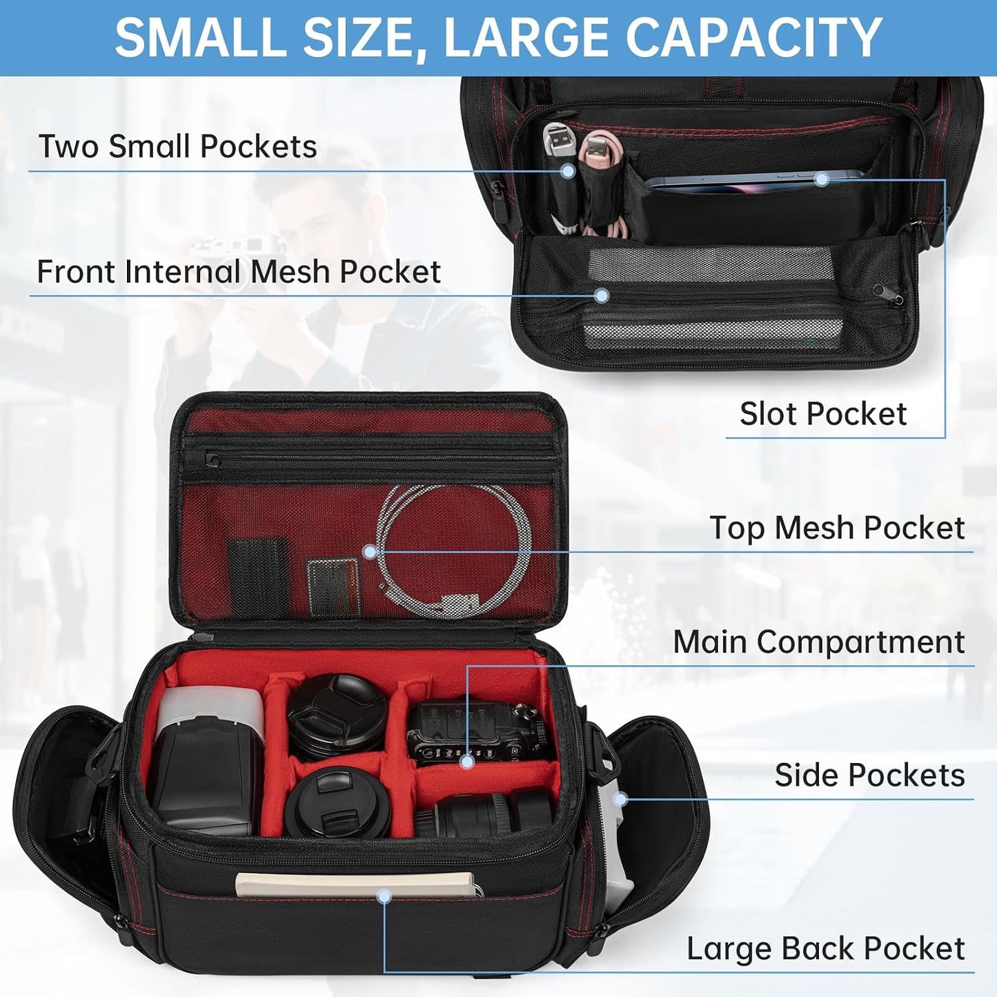 ANILD DSLR Gadget Bag, Crossbody Camera Bag for Photographers, Solid Water-resistant Travel Photography Camera