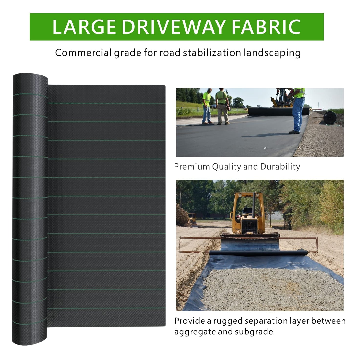 mychoiii 13ft x 115ft Driveway Fabric 5oz Heavy Duty, 800lbs Tensile Strength Woven Geotextile Fabric, 1495 Sq Ft Commercial Grade Stabilization Underlayment for Road, Parking Lot, Construction