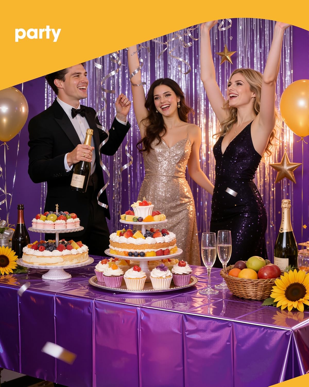 Niuara Iridescent Purple Tablecloths - 4 Pack 54" × 108" Disposable Covers for Parties & Gatherings