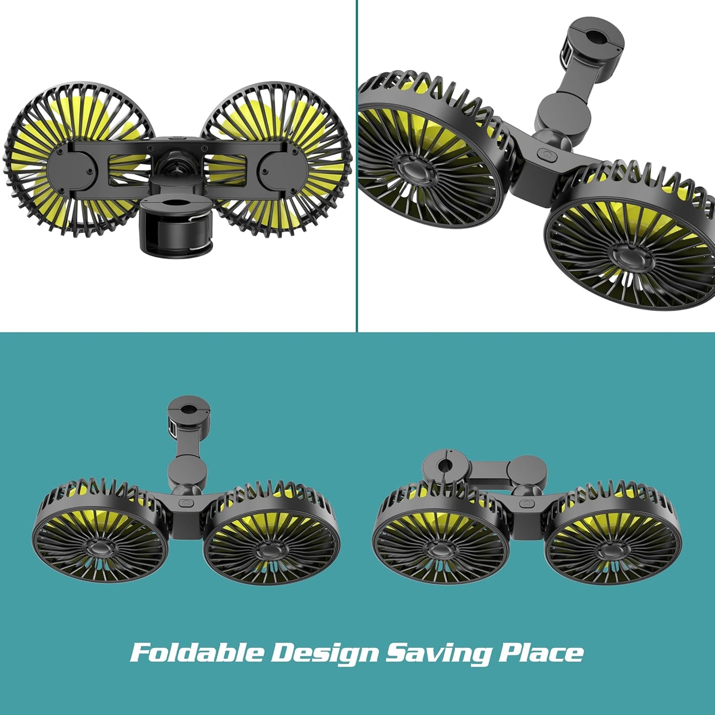 360 3 Wowok Car Fan for Rear Seat Passenger Dual Head USB Car Seat Fan for Backseat Kids, Rotatable Speeds Air