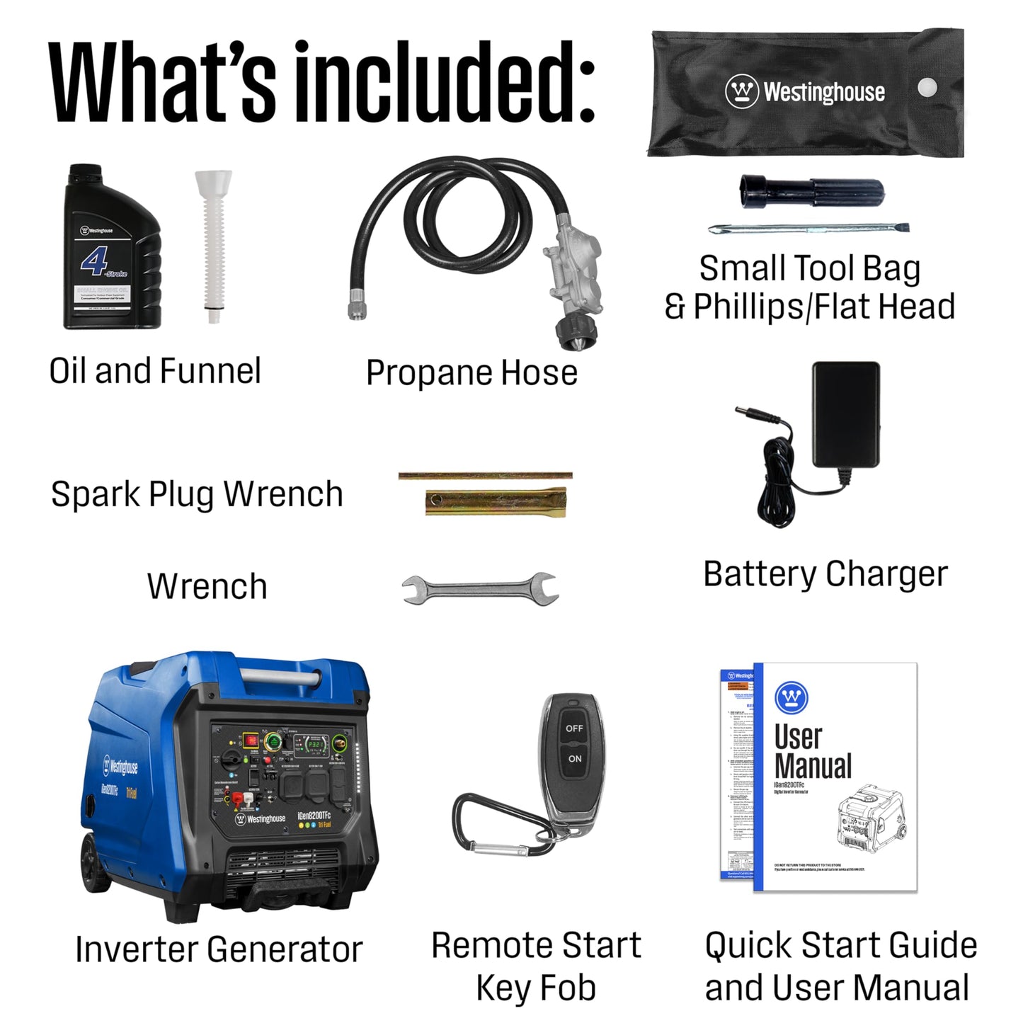 Westinghouse 8200 Peak Watt Tri-Fuel Portable Inverter Generator, Remote Electric Start, Transfer Switch Ready, Gas, Propane, Natural Gas, Low THD, Safe for Electronics, Parallel Capable, CO Sensor