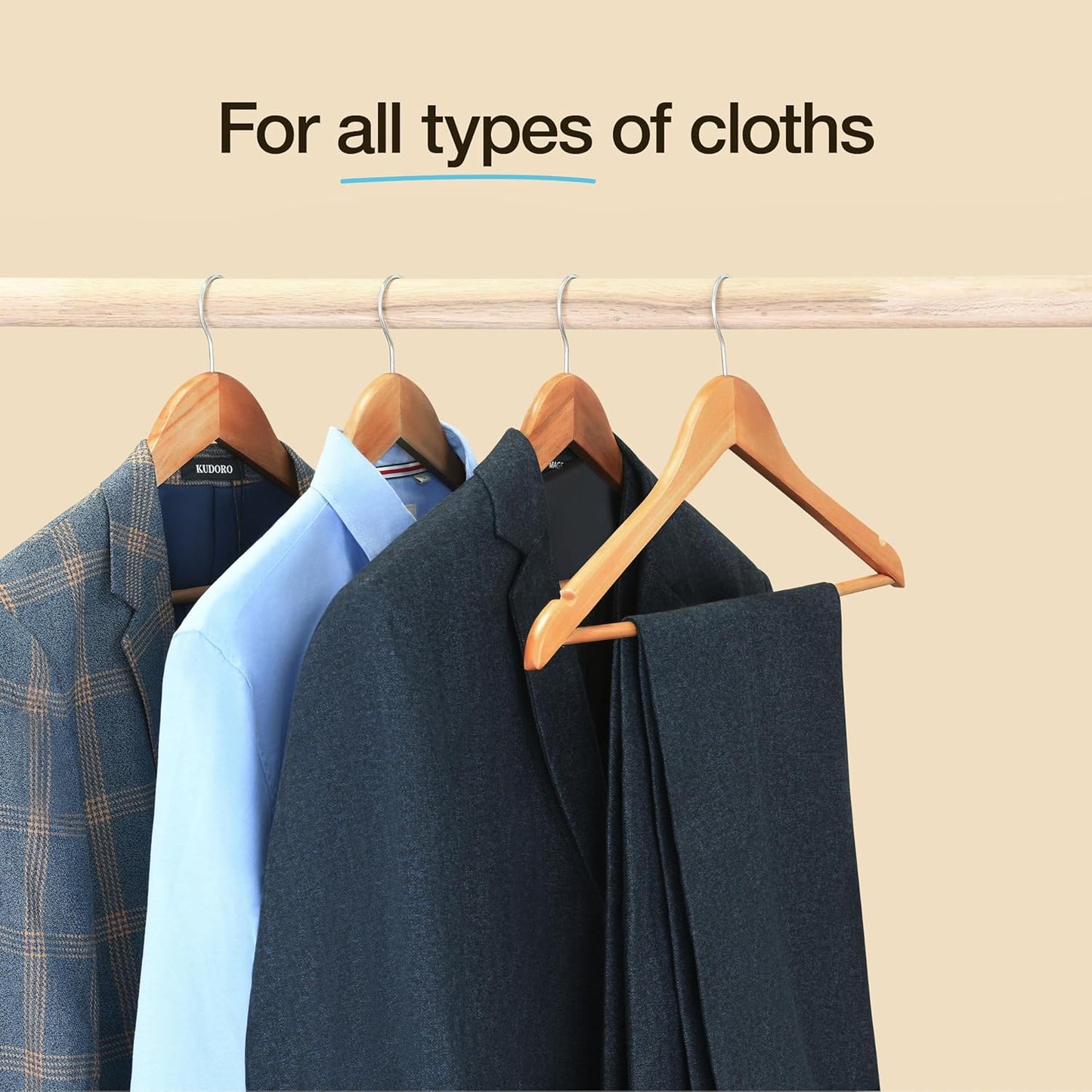 Premium Wooden Hangers - Durable Non-Slip Heavy-Duty Coat Hangers | 20 Pack Natural Solid Wood with Chrome Swivel Hooks