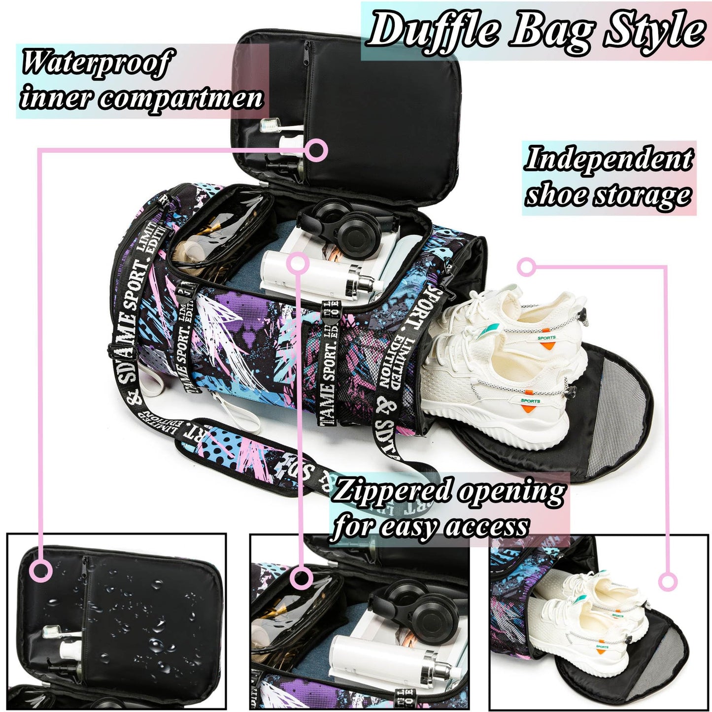 Gym Duffle Bag Backpack with Shoe Compartment,4 ways Travel Backpack for Women and Men,Multi-Functional Weekender bag with Waterproof Layer&Laptop Compartment for Fitness, Travel,Camping(Multicolor)