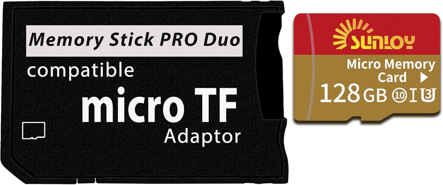Sunloy 128GB 1000/2000/3000 PSP Memory Stick Adapter with Micro SD Card, Micro SD/SDHC/SDXC to Memory Stick PRO Duo