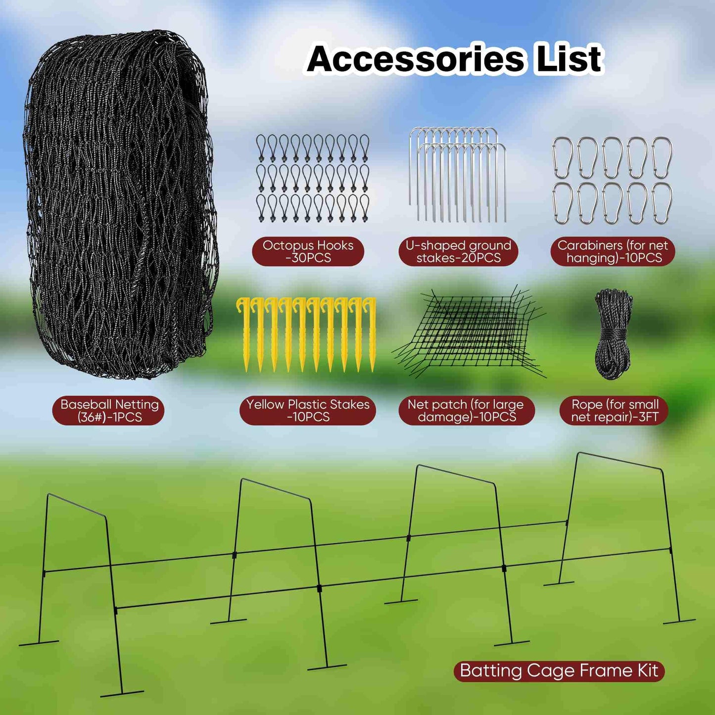 Baseball Batting Cages for Backyard with Net and Frame, 30FT/40FT Batting Cage for Baseball and Softball, Integrated Gate Net Design