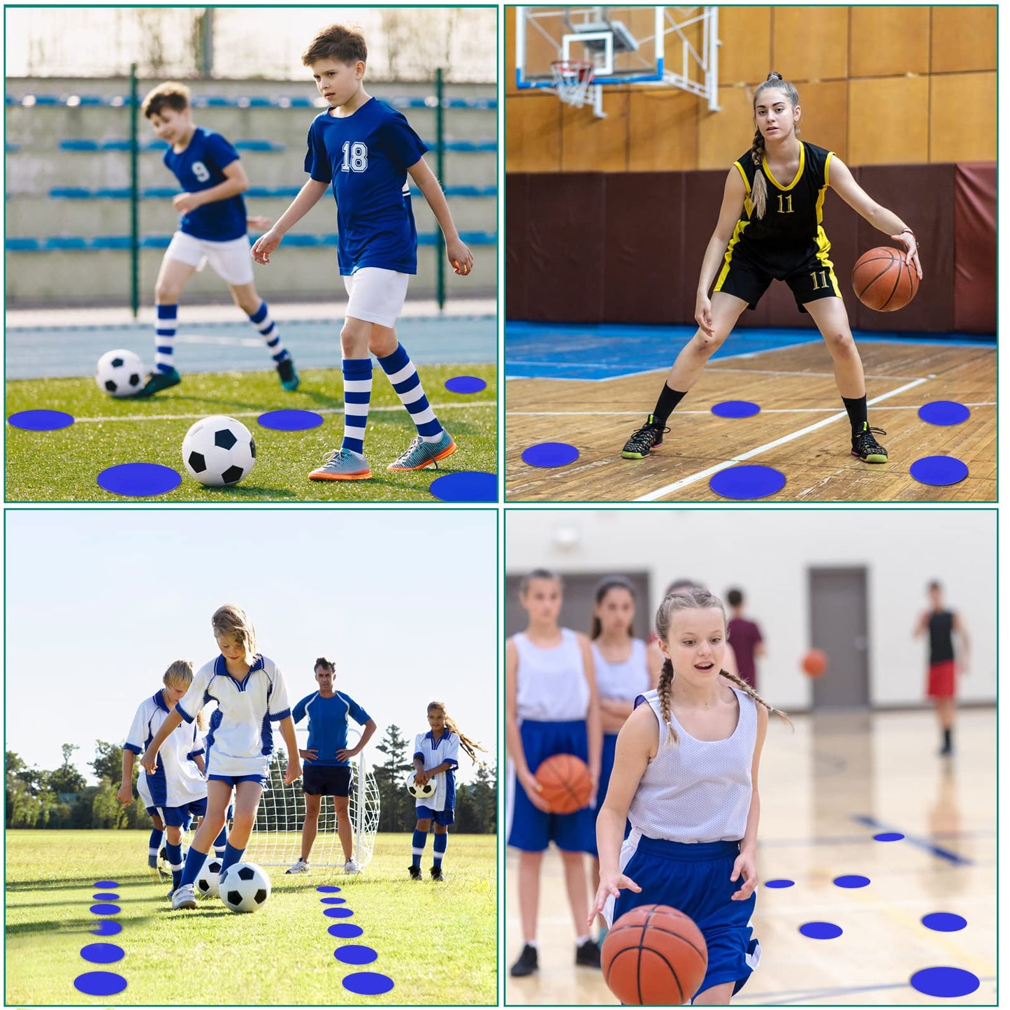 SIFENYU Spot Markers 9inch Rubber Agility Dots Flat Cones Non Slip Sports Dots Floor Spots Agility Markers for Kids Soccer Football Basketball Speed Agility Training (Blue, 12)