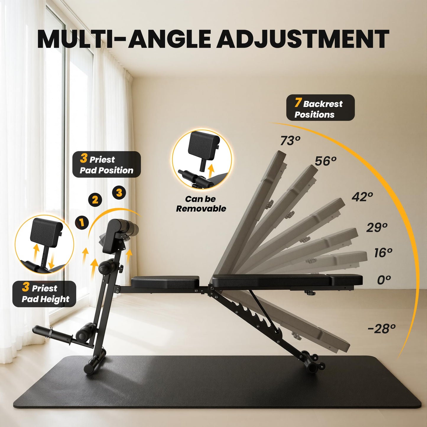 Steelite Adjustable Weight Bench for Home Gym, Foldable Workout Bench with Leg Extension and Leg Curl, 770 LBS Multi-Function Preacher Curl Weight Bench for Full Body Training Fitness, Incline Decline Flat Sit Up Bench Home Gym Equipment with Wheels for B