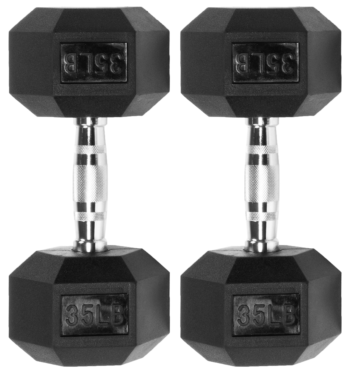 Fitvids Rubber Encased Hex Dumbbell – 35LB – 35LB Pair – Black