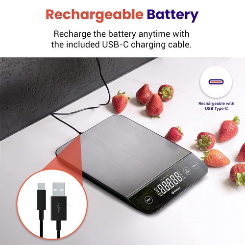 Etekcity Digital Kitchen Scale - Precise Grams & Oz Measurements | USB Rechargeable, Waterproof, 22lb Capacity, Silver