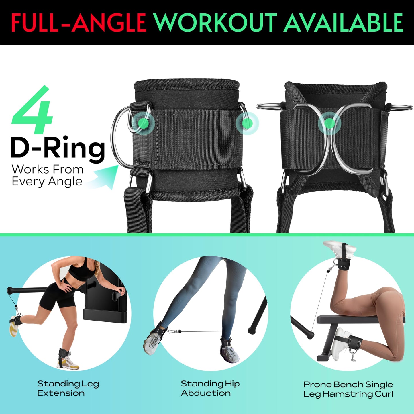 Crostice Ankle Strap Compatible with Tonal Machine, Kick Back Ankle Straps for Smart Home Gym, Cable Machine Attachment with Multi-Angle Adjustment, Extra Strap for Foot Support, Heavy-Duty