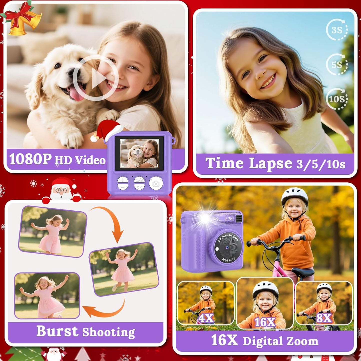 JPVERLY 1080P 32GB 3-12 Kids Camera Instant Print, HD Digital Video Recorder with SD Card, Christmas Birthday Gifts