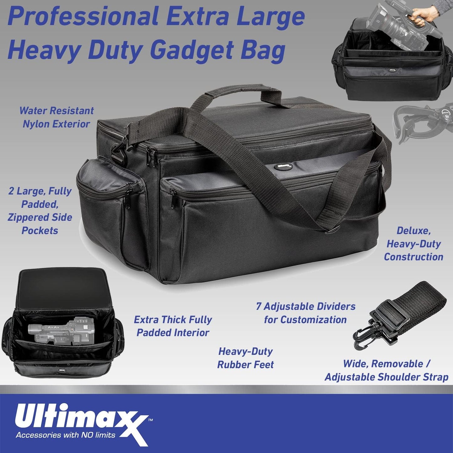 Ultimaxx Professional Extra-Large, Well-Padded, Water-Resistant Gadget Bag Compatible with Canon, Sony, Nikon, Pentax