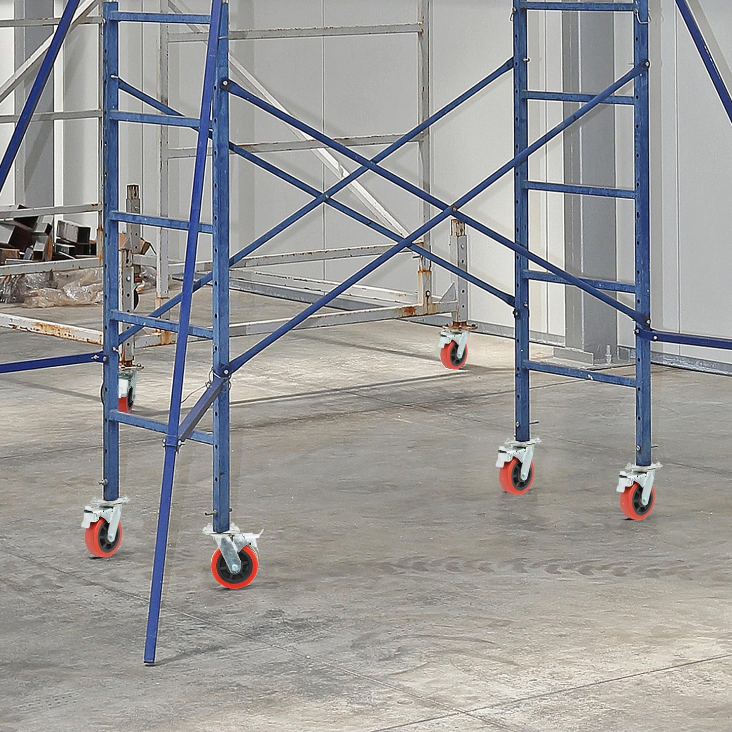 8 inch Scaffolding Caster Wheels with Brake 4 Pack 1-1/4" OD Scaffold Screw, 21" Hight Screw Adjustable Leveling Scaffolding Wheels