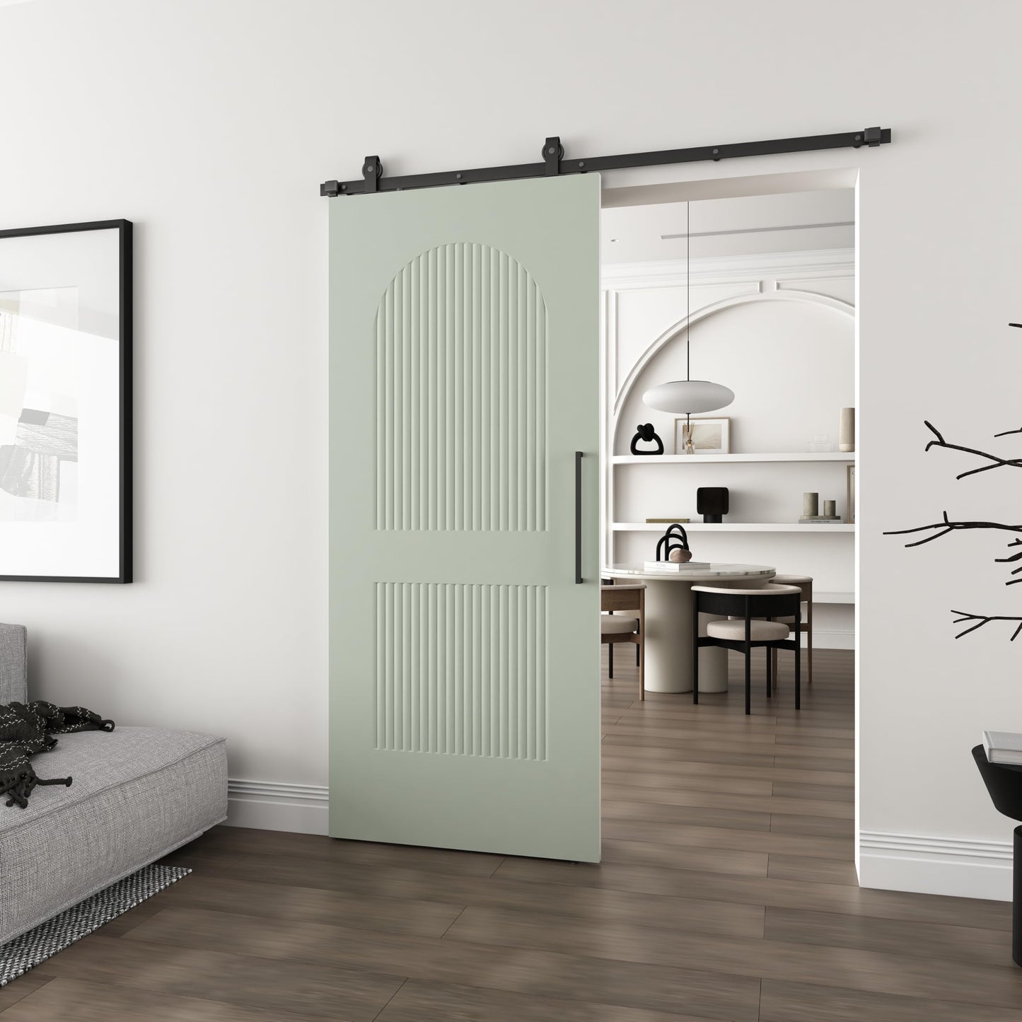 BarnSmith 36''x84'' Sliding Barn Door, 2 Panel with Reeded Arc White Primed Sliding Closet Door with 6FT Hardware Kit, Hollow Core Interior Door, Preassembled Panels, Durable & Sturdy