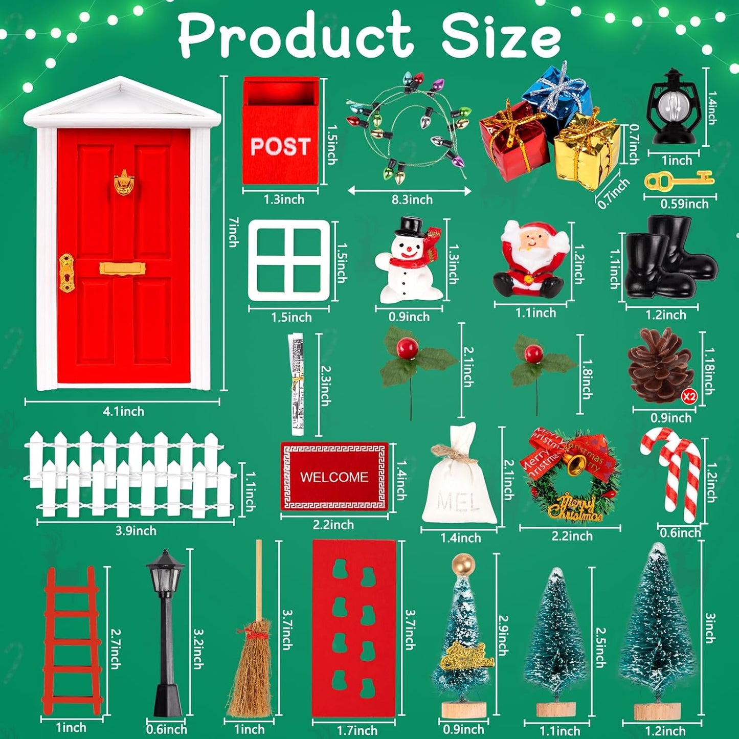Skiennix Christmas Elf Fairy Door Kit - 31Pcs Miniature Wooden Garden Decorations (Red)