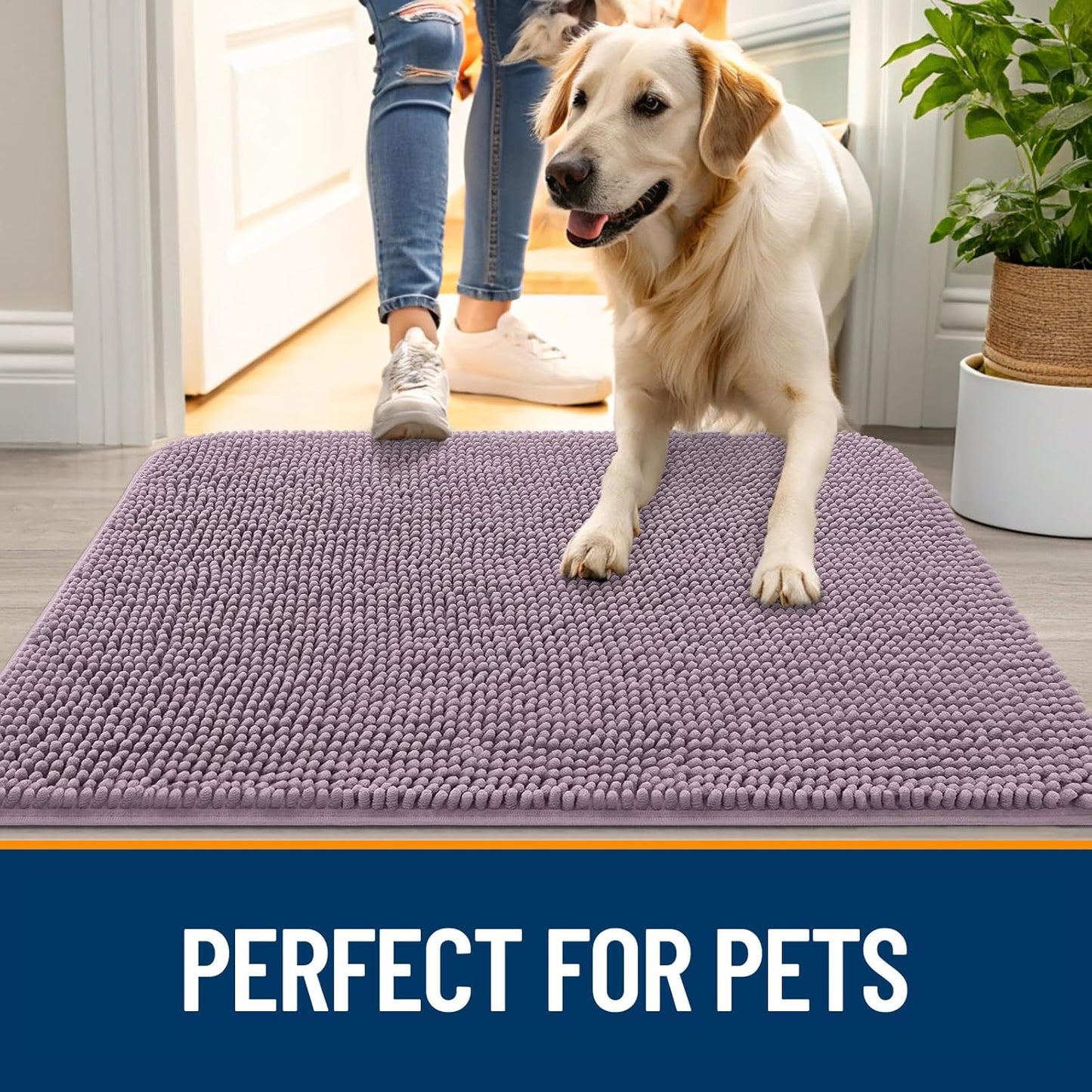 OLANLY Dog Door Mat - Absorbent Non-Slip Chenille Mat for Muddy Paws | Quick Dry, 70x46, Deep Plum