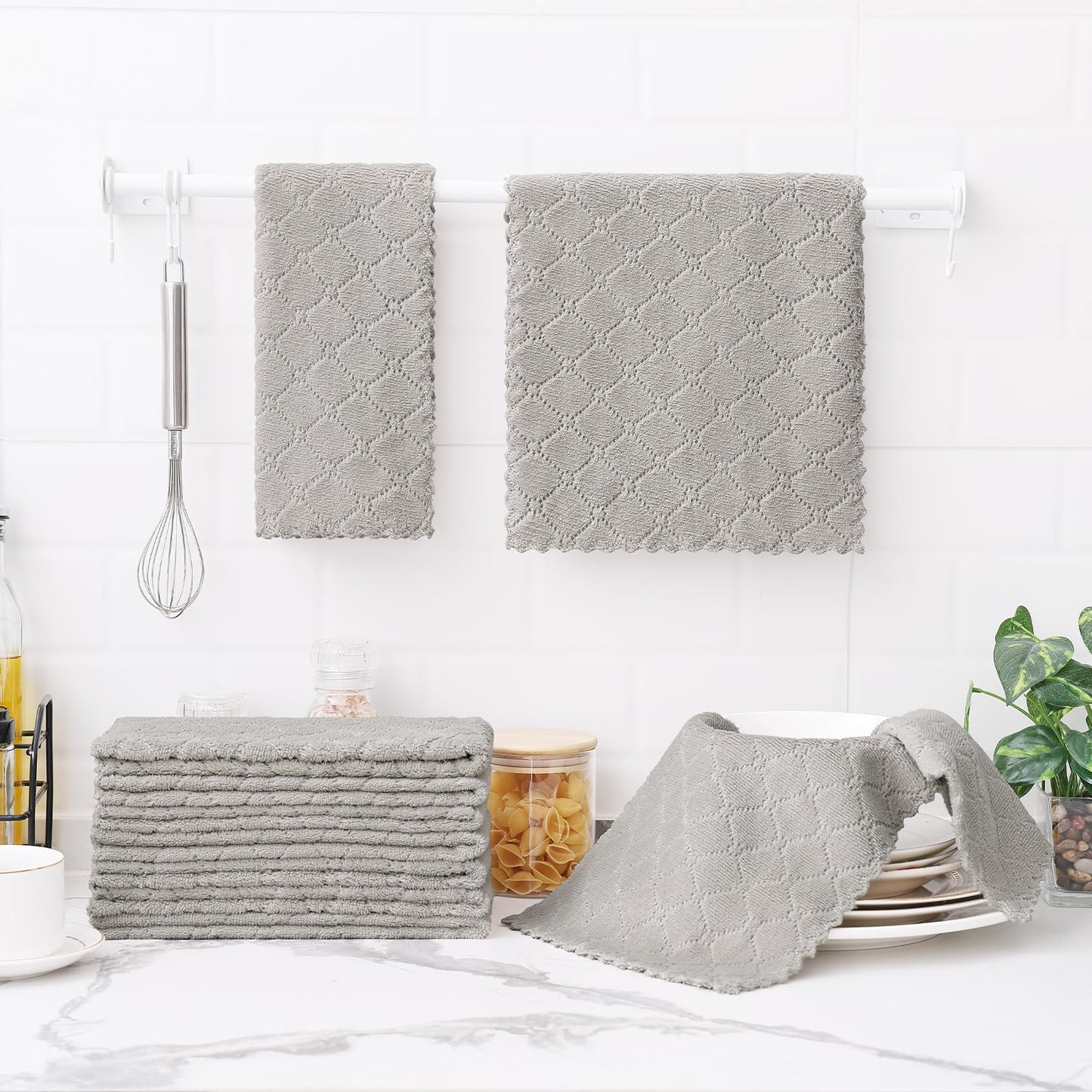 Homaxy 12 Pack Dish Towels for Kitchen (10 x 20 Inches, Grey), Super Soft and Absorbent Coral Velvet Dish Cloths for Washing Dishes, Nonstick Oil Fast Drying Microfiber Cleaning Cloth