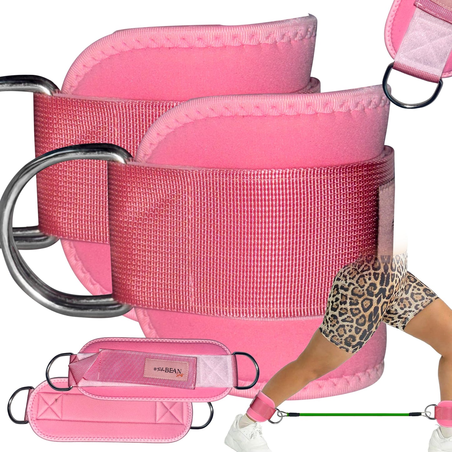 TONKA BEAN Ankle Straps For Exercise Cable Machine, Workout Cuff Attachment for Gym & Home, Kickbacks, Glute Workouts, Lower Body Exercises, Leg Extensions, Hip Abductors - Adjustable Neoprene Fitness Padded Ankle Strap (Pink, Pair)