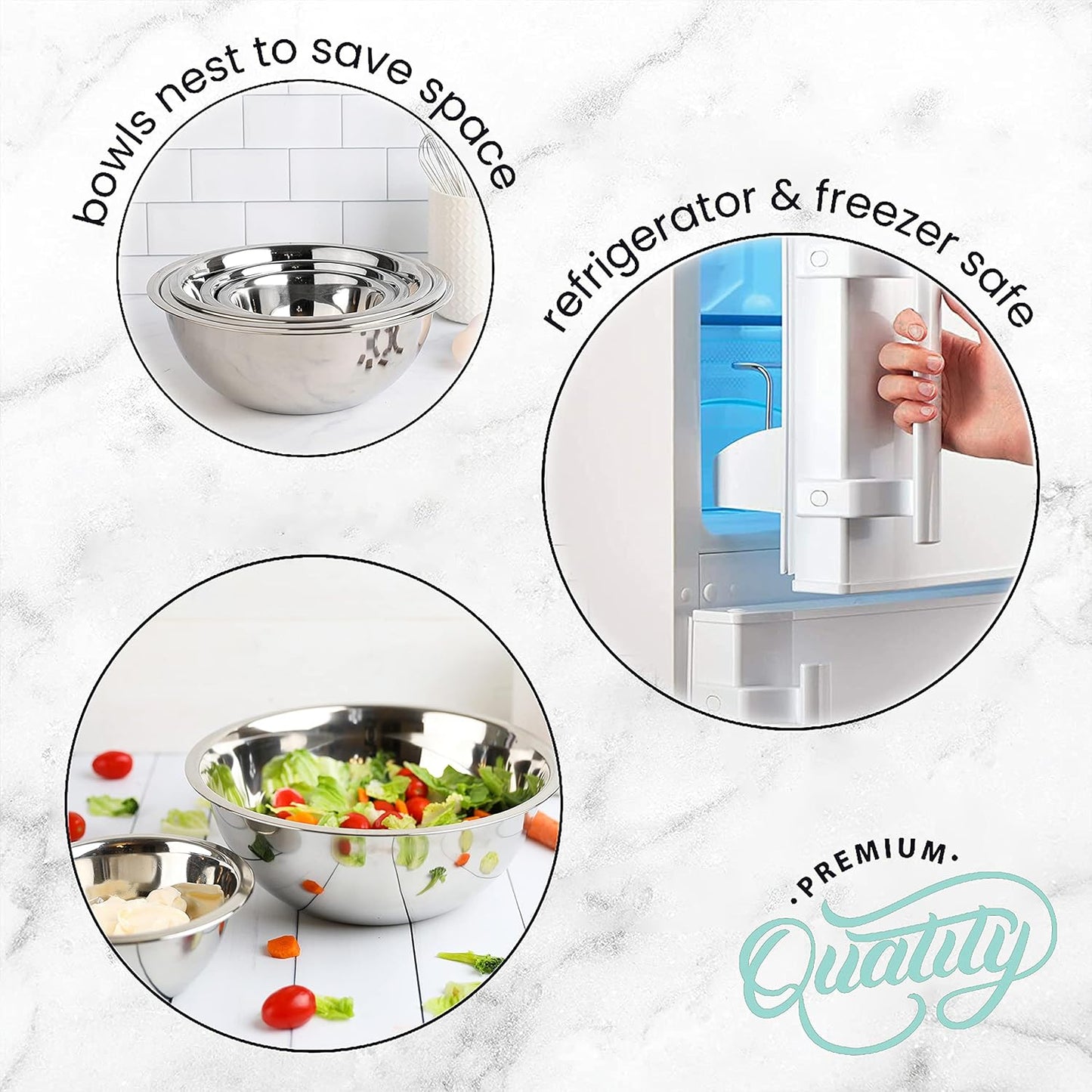 WHYSKO Stainless Steel Mixing Bowl Set - 5-Piece Eco-Friendly Food Storage Organizers | Heavy Duty, No Lids
